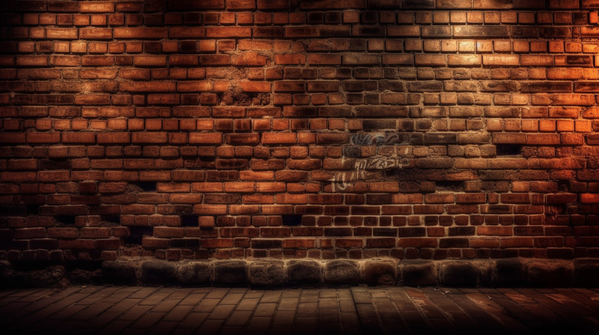 A brick wall with a worn out texture and a white spot on the bottom.