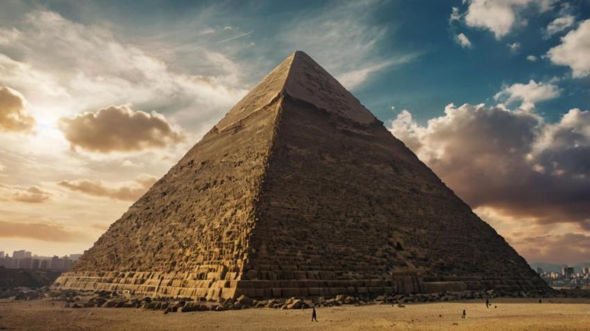 Leonardo Kino XL A timeworn Great Pyramid under a futuristic s 0