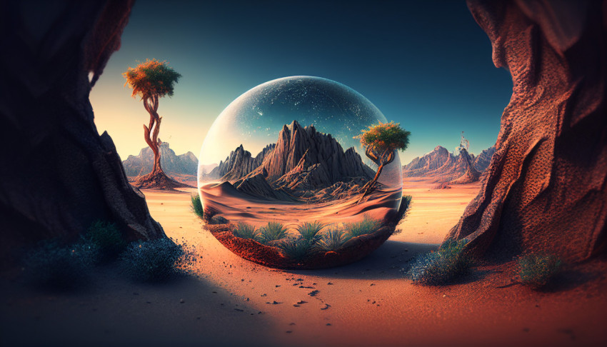 A landscape with a rock arch.