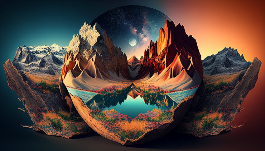 3D background A desert with a tree and a planet