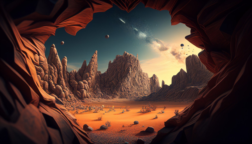 3D background Front view A planet with a moon in the sky