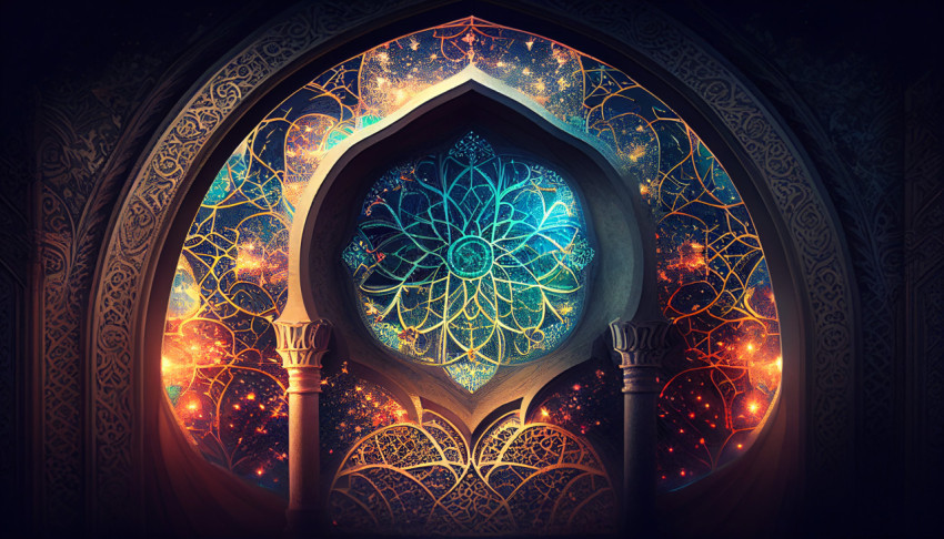 Ilustration islamic lantern stands with candle light ramadhan kareem background Generated ai