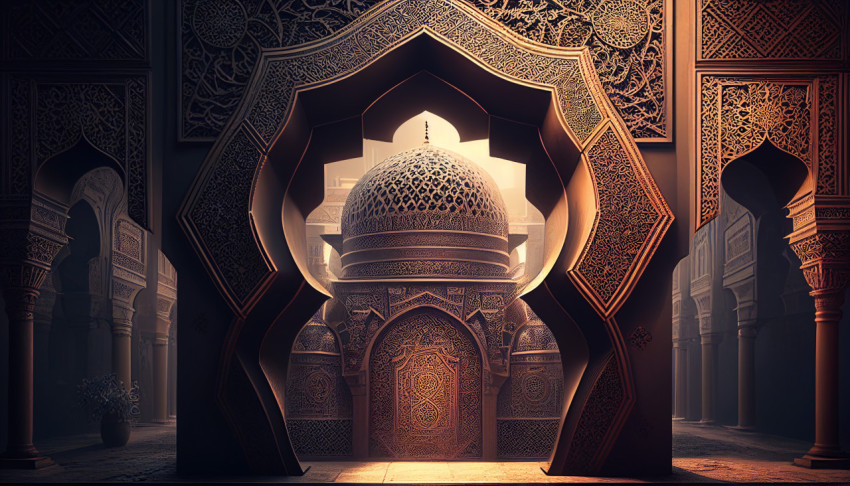 Ilustration islamic lantern stands with candle light ramadhan kareem background Generated ai