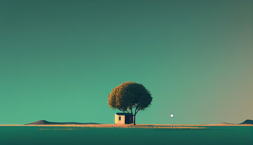 Green and blue geometric shapes with a square in the middle