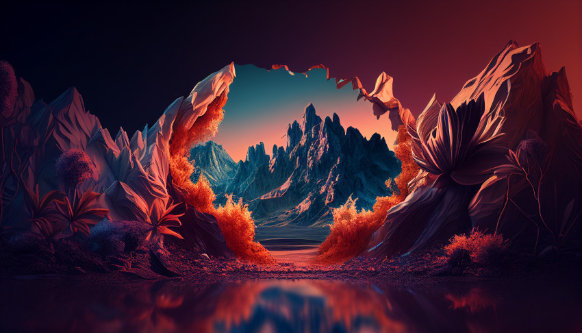 A desert with a tree and a planet